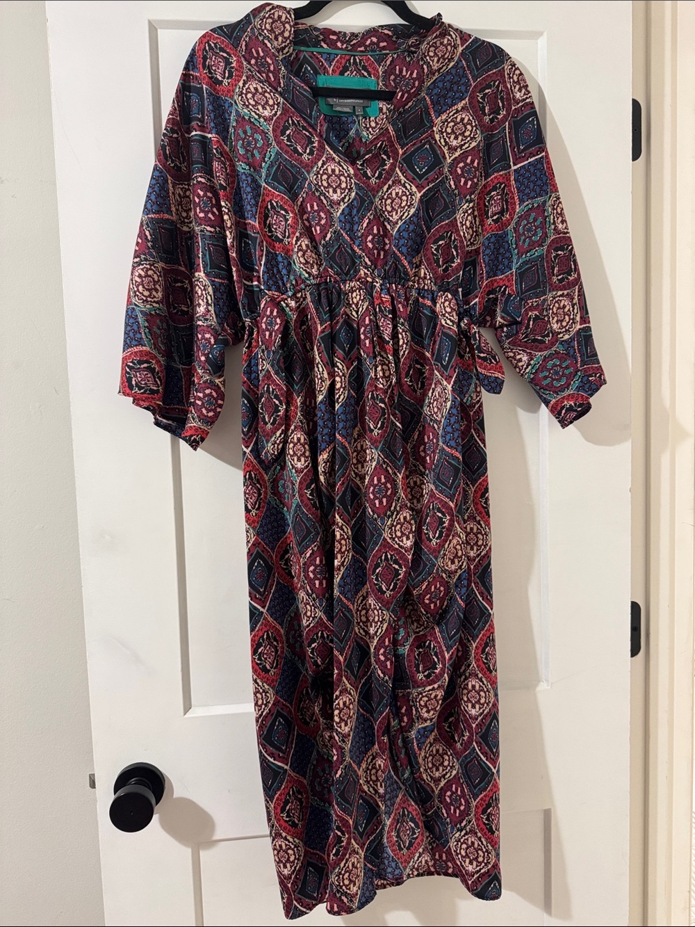 Anthropologie Burgundy and Navy Printed Midi Dress